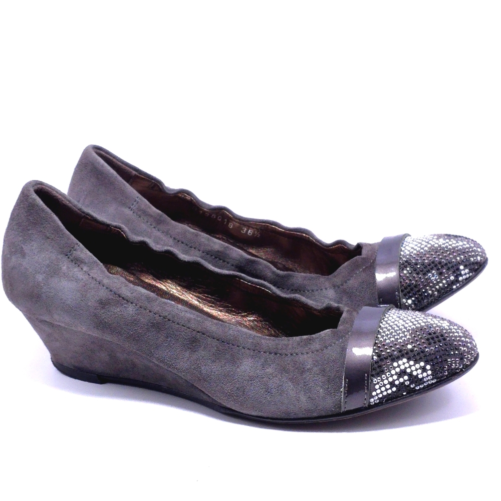 Womens Sz 6 (36.5) AGL Wedge Attilio Giusti Leombruni Gray Snake Studded Ballet